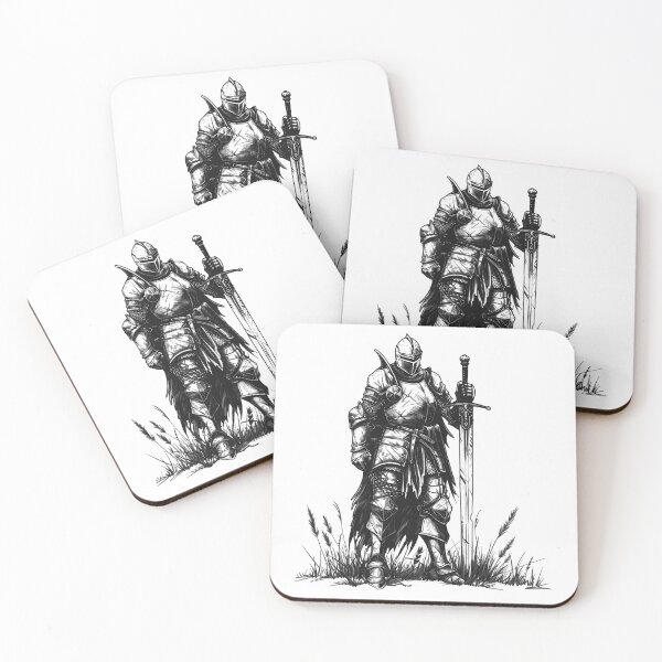 Item preview, Medieval Knight Drawing – Black and White Fantasy Warrior Art designed and sold by inkoutninja.