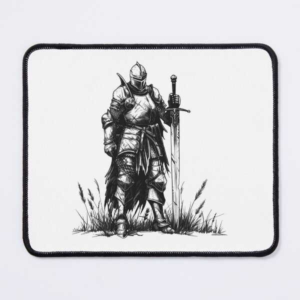 Item preview, Medieval Knight Drawing – Black and White Fantasy Warrior Art designed and sold by inkoutninja.