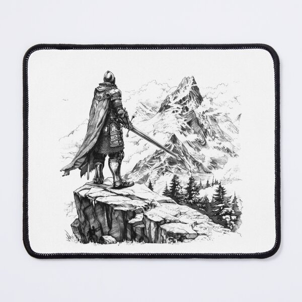 Item preview, Knight Overlooking Mountains – Epic Fantasy Adventure Illustration designed and sold by inkoutninja.