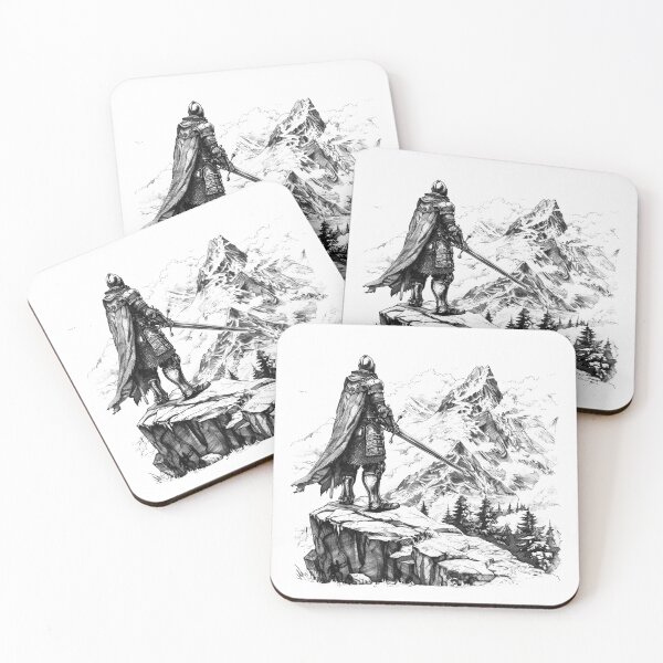 Item preview, Knight Overlooking Mountains – Epic Fantasy Adventure Illustration designed and sold by inkoutninja.