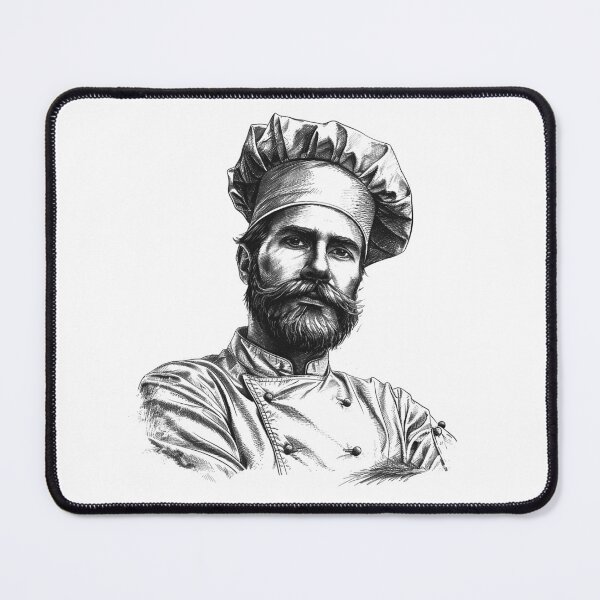 Item preview, Bearded Chef Portrait – Black and White Culinary Illustration designed and sold by inkoutninja.