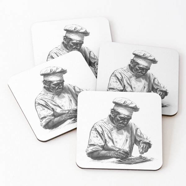 Item preview, Focused Chef at Work – Black and White Culinary Art Illustration designed and sold by inkoutninja.
