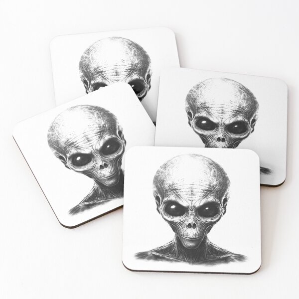 Item preview, Grey Alien Portrait – Black and White Sci-Fi Extraterrestrial Art designed and sold by inkoutninja.