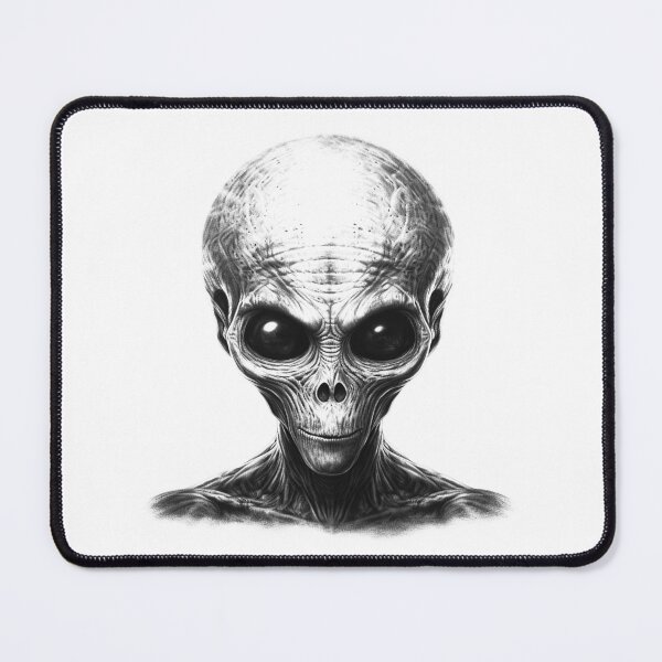 Item preview, Grey Alien Portrait – Black and White Sci-Fi Extraterrestrial Art designed and sold by inkoutninja.