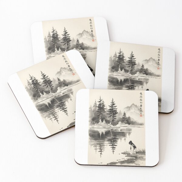Item preview, Sacred Waters Poster Sumi-e Ukiyo-e ink Art designed and sold by blacksealstudio.
