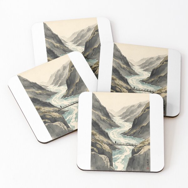 Item preview, Crossing the Valley Poster Sumi-e Ukiyo-e ink Art designed and sold by blacksealstudio.