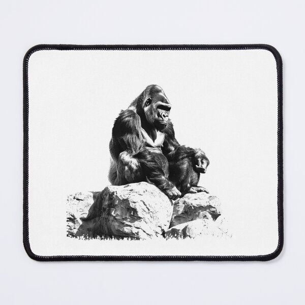 Item preview, Majestic Gorilla on Rocks – Black and White Wildlife Illustration designed and sold by inkoutninja.