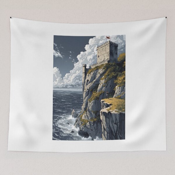Item preview, Fortress at the Edge of the World Poster Sumi-e Ukiyo-e ink Art designed and sold by blacksealstudio.