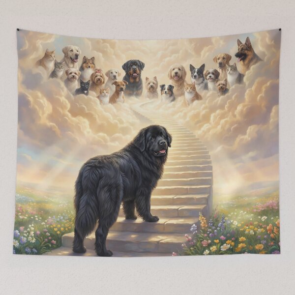 Item preview, Newfoundland Dog on Stairway to Heaven Looking Back designed and sold by PetMemorialArt.