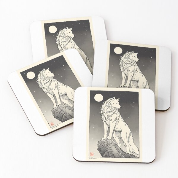 Item preview, White Wolf Guardian Under the Moon – Ukiyo-e Fantasy designed and sold by blacksealstudio.