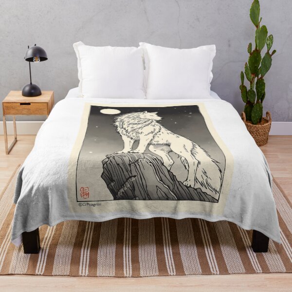 Item preview, White Wolf Guardian Under the Moon – Ukiyo-e Fantasy designed and sold by blacksealstudio.