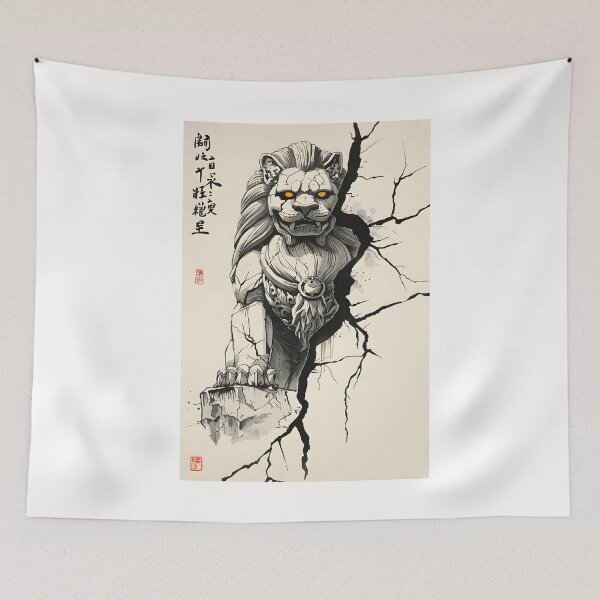 Item preview, Stone Lion Guardian – Ancient Ink Sentinel designed and sold by blacksealstudio.