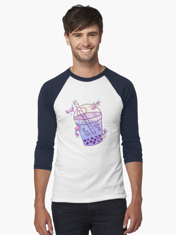Imagen 1 de 3, Camiseta ¾ estilo béisbol con la obra Boba Tea Fish, diseñada y vendida por MynnuB.