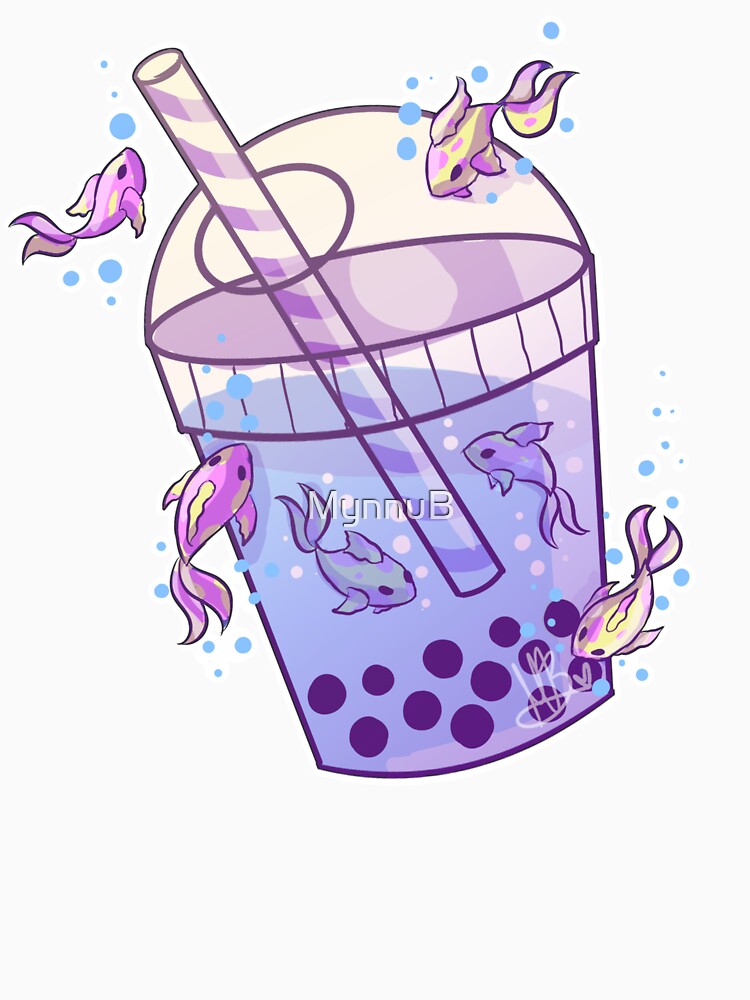 Imagen 3 de 3, Camiseta ¾ estilo béisbol con la obra Boba Tea Fish, diseñada y vendida por MynnuB.