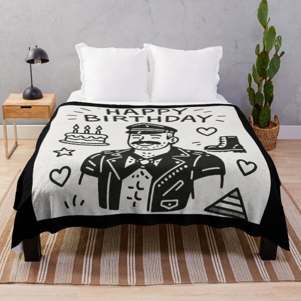 Item preview, Gay Leather Happy Birthday Black & White Doodle Tom of Finland Tribute Gay Pride Graphic Design designed and sold by ItsAKinkThing.