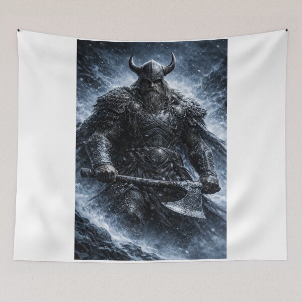 Item preview, Ice Viking Warrior in Snowstorm – Nordic Winter Fantasy Art designed and sold by Zen-pattenrs.