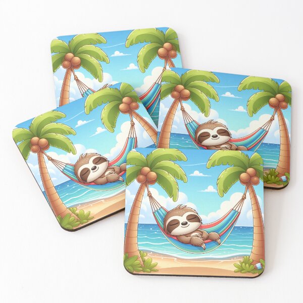 Item preview, Cute Sloth Hammock Beach Cartoon designed and sold by CuteThingsWorld.