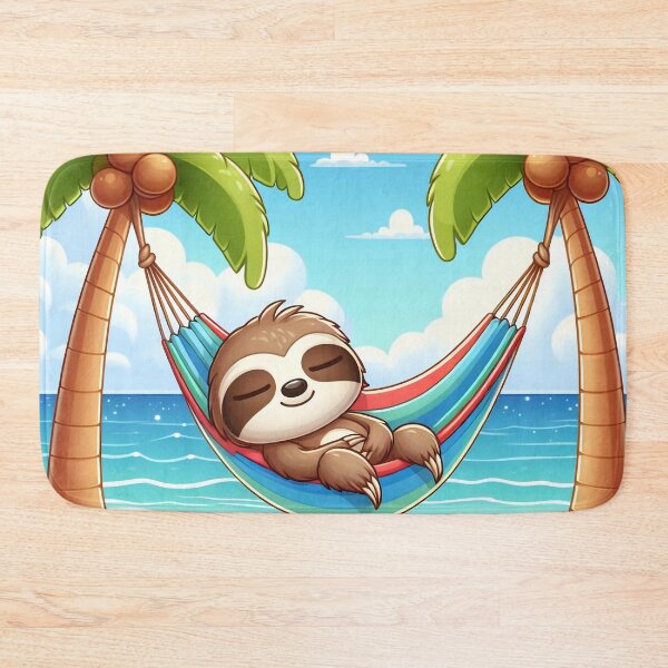 Item preview, Cute Sloth Hammock Beach Cartoon designed and sold by CuteThingsWorld.