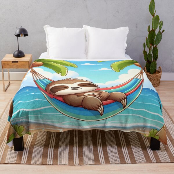 Item preview, Cute Sloth Hammock Beach Cartoon designed and sold by CuteThingsWorld.