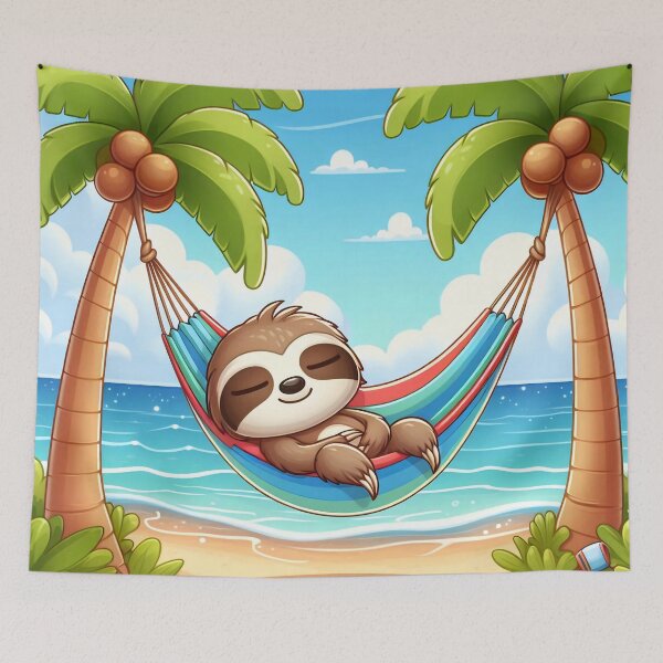 Item preview, Cute Sloth Hammock Beach Cartoon designed and sold by CuteThingsWorld.
