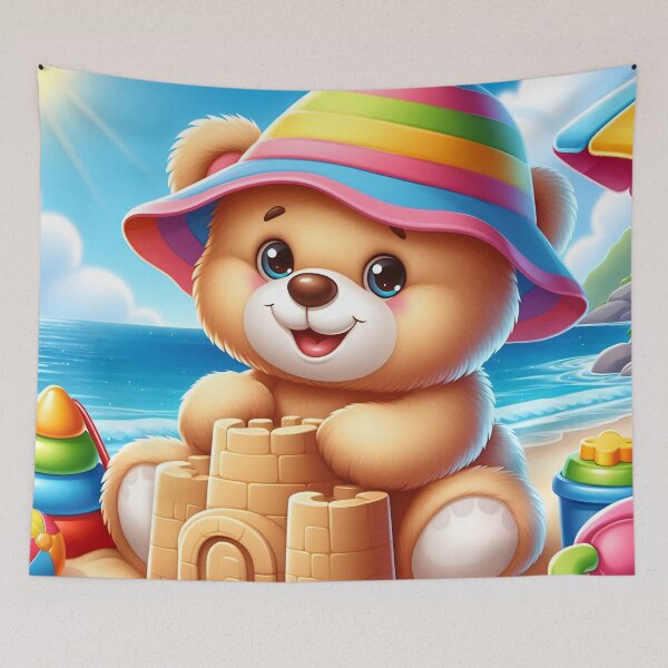 Item preview, Cute Teddy Bear Sandcastle Beach Cartoon designed and sold by CuteThingsWorld.
