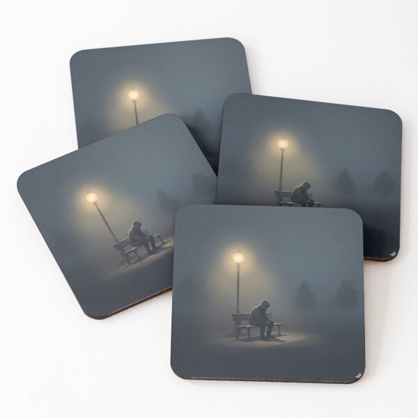 Item preview, Person Sitting Alone Under Streetlight Dark Night Art designed and sold by Swaksh.