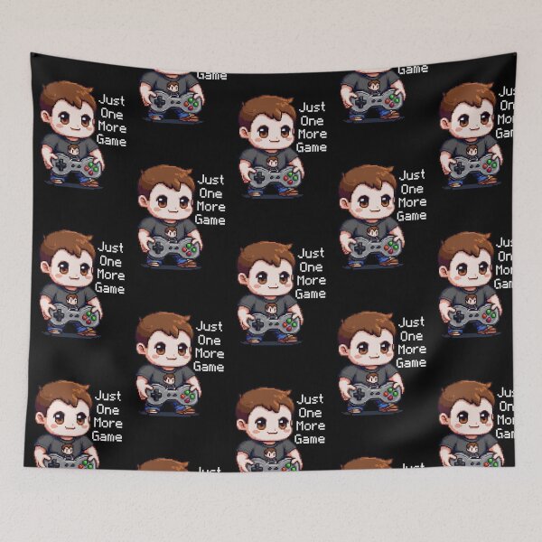 Item preview, Just One More Game Pixel Art Chibi Gamer Boy designed and sold by IvoryArtDesign.
