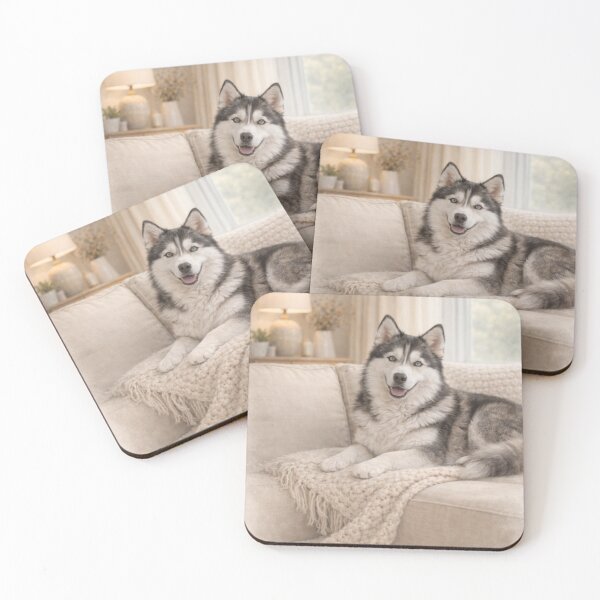 Item preview, Siberian Husky Relaxing on Sofa – Cozy Dog Illustration designed and sold by ezsketch25.