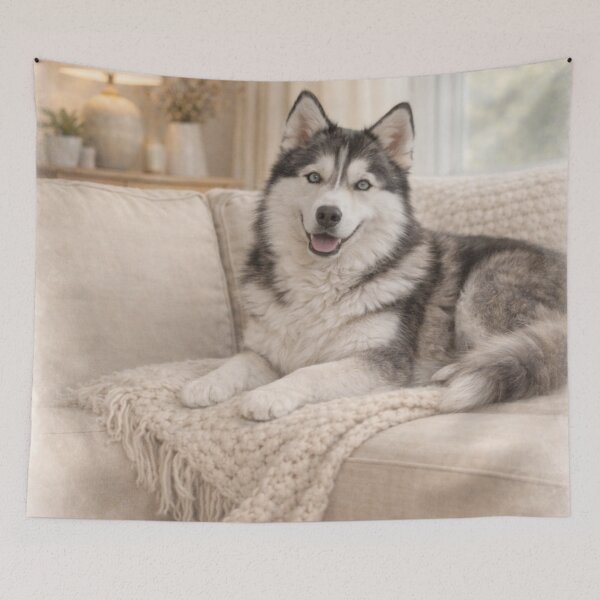 Item preview, Siberian Husky Relaxing on Sofa – Cozy Dog Illustration designed and sold by ezsketch25.