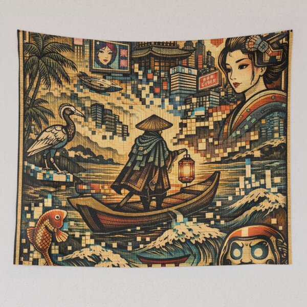 Item preview, Floating World of Pixels – Japan Retro Design designed and sold by Mauswohn.