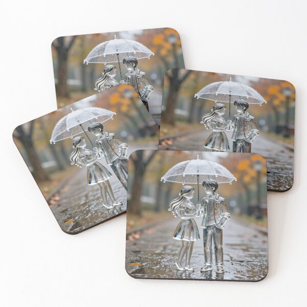 Item preview, Romantic Rainy Day Figurines – Crystal Couple on Wet Autumn Path designed and sold by PixelVibe782.