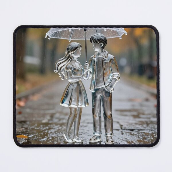 Item preview, Romantic Rainy Day Figurines – Crystal Couple on Wet Autumn Path designed and sold by PixelVibe782.