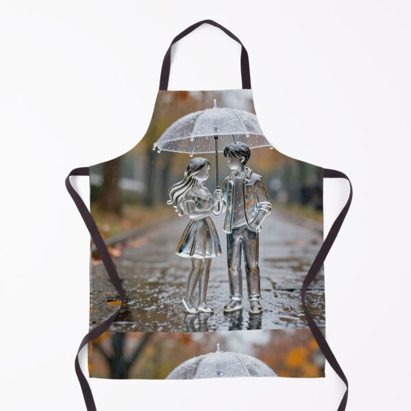 Item preview, Romantic Rainy Day Figurines – Crystal Couple on Wet Autumn Path designed and sold by PixelVibe782.