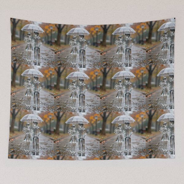 Item preview, Romantic Rainy Day Figurines – Crystal Couple on Wet Autumn Path designed and sold by PixelVibe782.