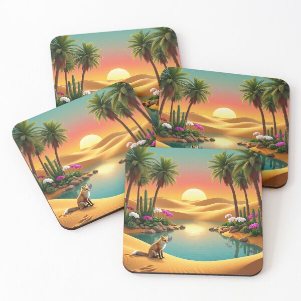Item preview, Desert Oasis Fox Sunset Landscape Art designed and sold by AwesomeDigiShop.