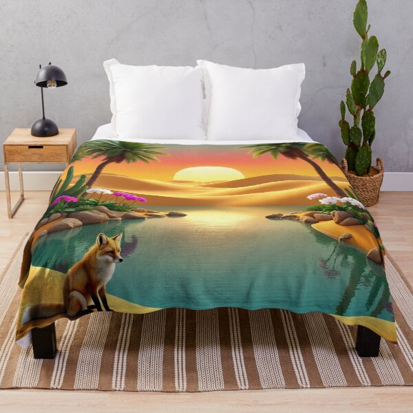 Item preview, Desert Oasis Fox Sunset Landscape Art designed and sold by AwesomeDigiShop.