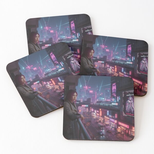 Item preview, Cyberpunk Night City, busy road designed and sold by aykiradesigns.