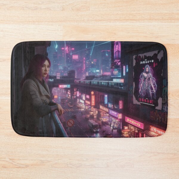 Item preview, Cyberpunk Night City, busy road designed and sold by aykiradesigns.