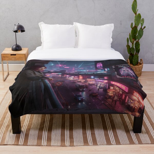 Item preview, Ciudad nocturna ciberpunk, calle transitada designed and sold by aykiradesigns.