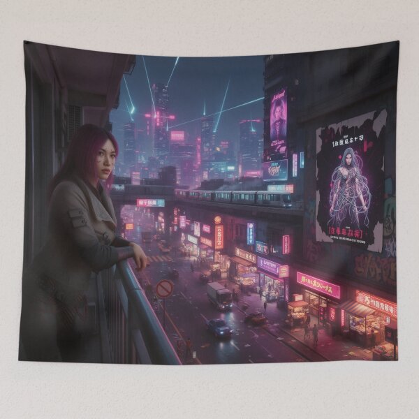 Item preview, Cyberpunk Night City, busy road designed and sold by aykiradesigns.
