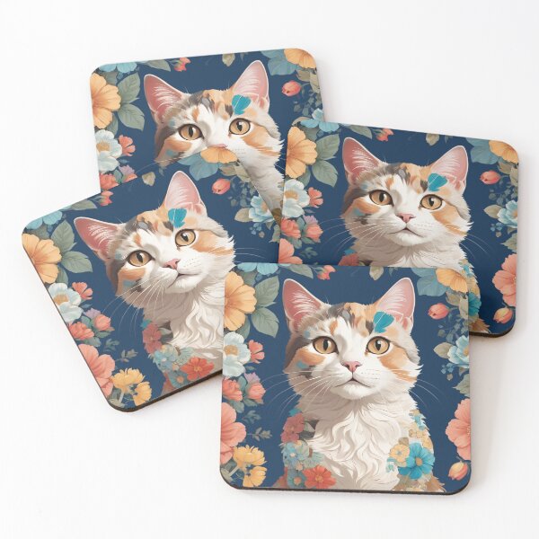 Item preview, Floral Calico Cat Illustration with Vintage Flowers designed and sold by KiraChie.