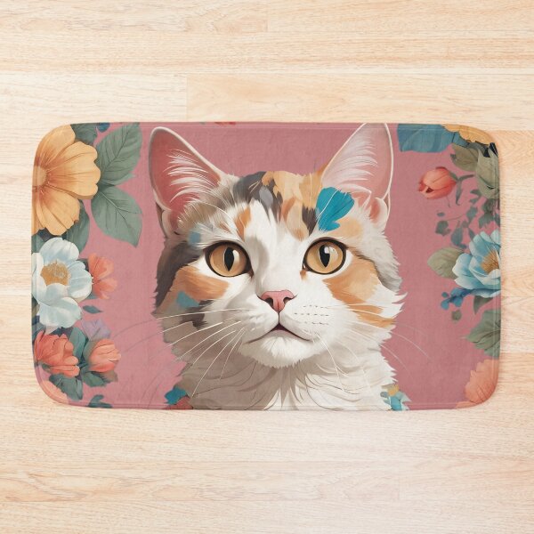 Item preview, Floral Calico Cat Illustration with Vintage Flowers designed and sold by KiraChie.