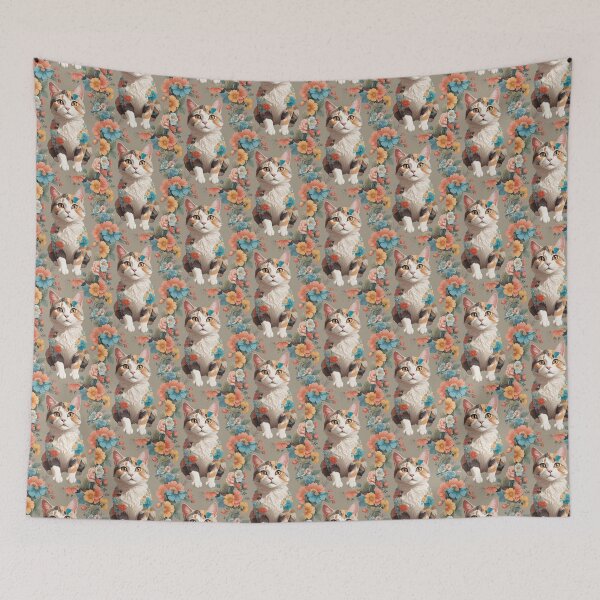 Item preview, Floral Calico Cat Illustration with Vintage Flowers designed and sold by KiraChie.