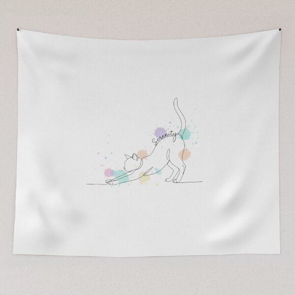Item preview, Minimalist One Line Cat Art - Stretching Cat "Serenity" Illustration designed and sold by NonditStudio.
