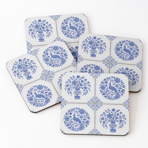 Item preview, Delft Blue Vase and Peacock Tile Pattern designed and sold by Studio Pico.