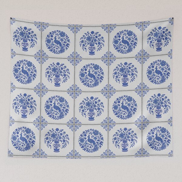 Item preview, Delft Blue Vase and Peacock Tile Pattern designed and sold by Studio Pico.