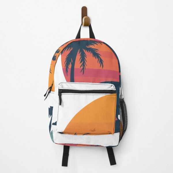Item preview, Minimalist vintage camper silhouette against a layered sunset with palm trees. designed and sold by zeeshandesign99.