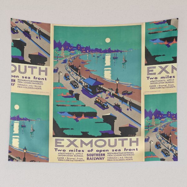 Item preview, Vintage Exmouth Travel Poster | Art Deco Style | Southern Railway | Seaside Promenade & Moonlit Views | 20th Century designed and sold by artofuniverse.