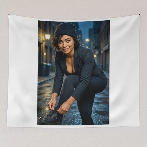 Item preview, Sarah Tying Boots In Black Beanie At Night designed and sold by CathryneDelamort.