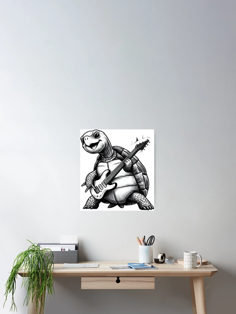 Thumbnail 2 of 3, Poster, Shell-Shocking Rocker: Turtle Playing Electric Guitar designed and sold by Safe Haven Pets.